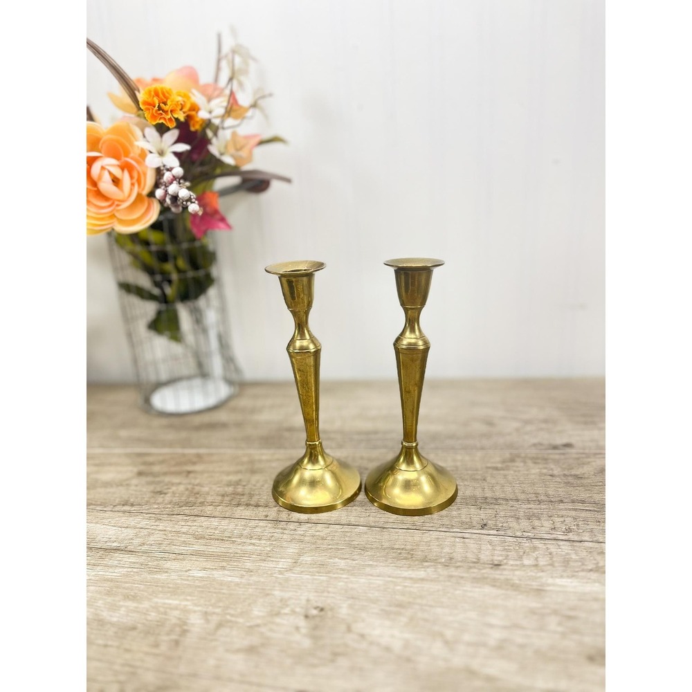 Vintage Brass Candlestick Pair | Hollywood Regency Decor